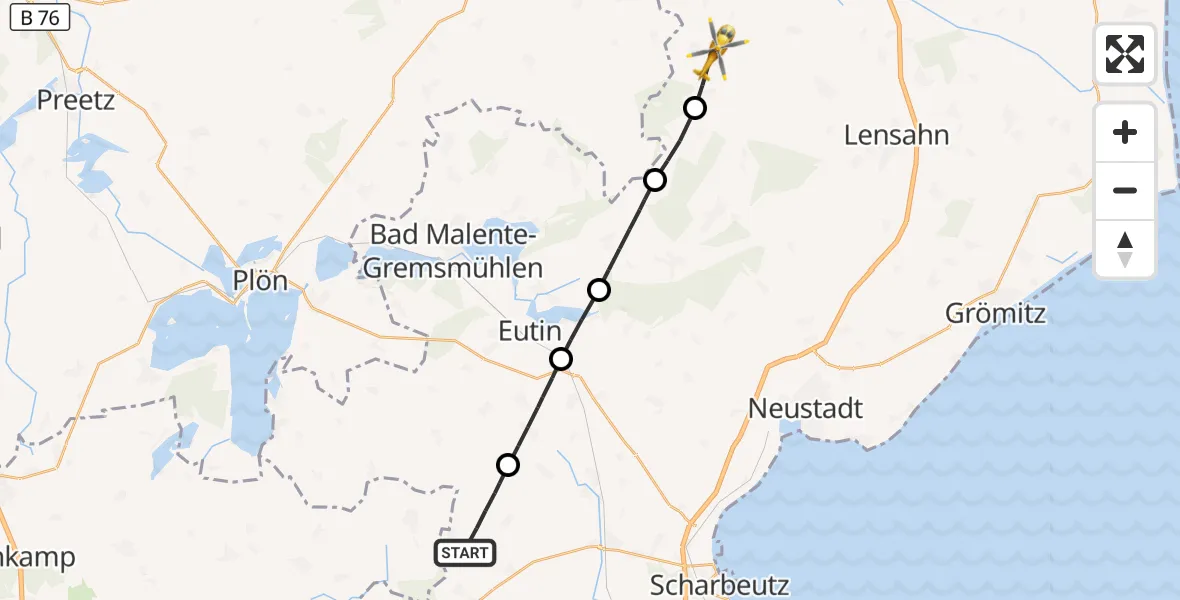 Flugroute Rettungshubschrauber Ahrensbök - Wangels, 23 Oktober 2026, 11:14