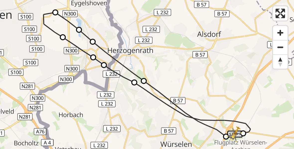Flugroute Rettungshubschrauber Aachen-Merzbrück Flughafen - Aachen-Merzbrück Flughafen, 23 Oktober 2026, 11:15