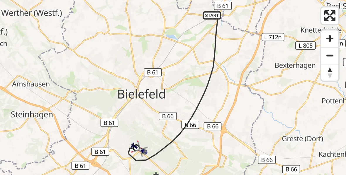 Flugroute Polizeihubschrauber Bielefeld - Luftrettungszentrum Bielefeld, 23 Oktober 2026, 11:28