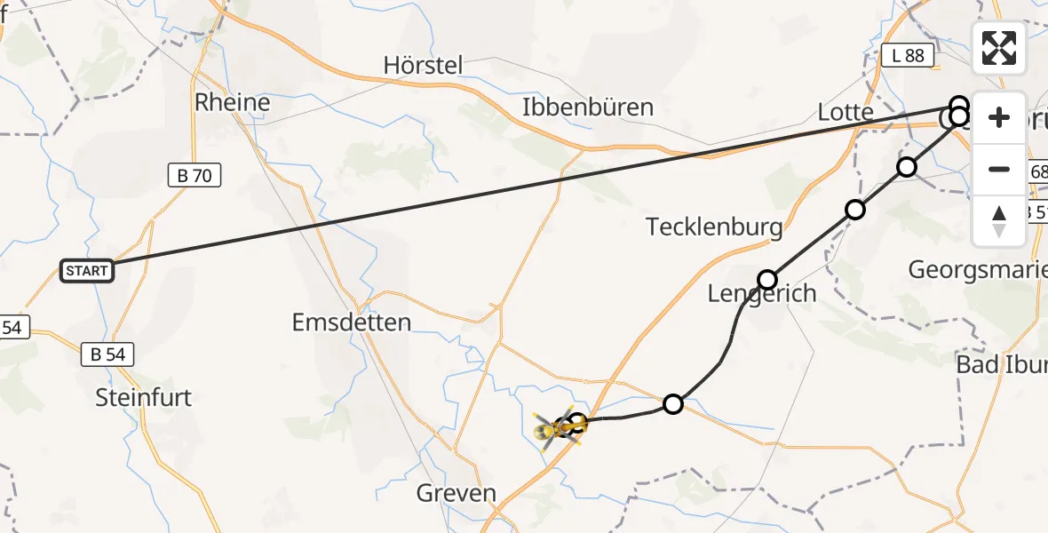 Flugroute Ambulanzhubschrauber Wettringen - Christoph  Westfalen-ADAC, 23 Oktober 2026, 11:33
