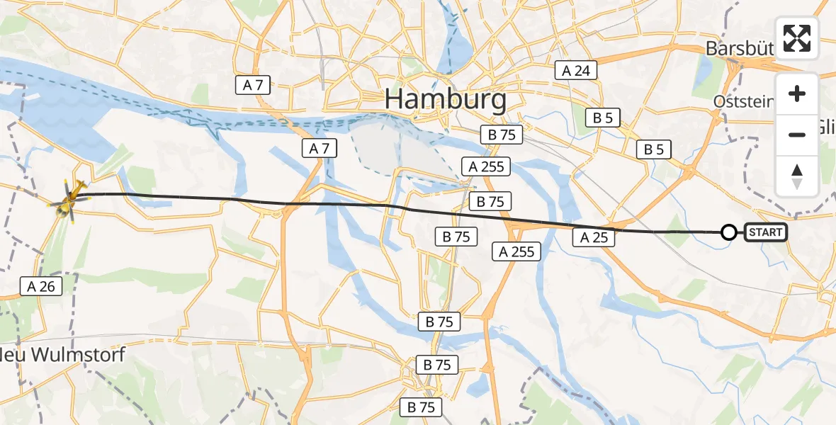 Flugroute Rettungshubschrauber Christoph Hansa ADAC Hubschrauberlandeplatz - Hamburg, 23 Oktober 2026, 11:48