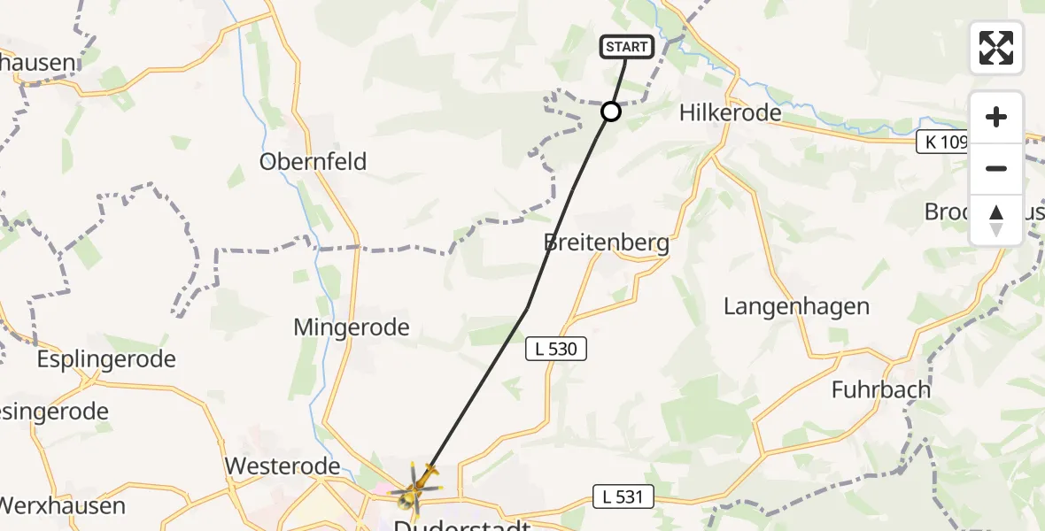 Flugroute Rettungshubschrauber Rüdershausen - Duderstadt, 23 Oktober 2026, 11:51