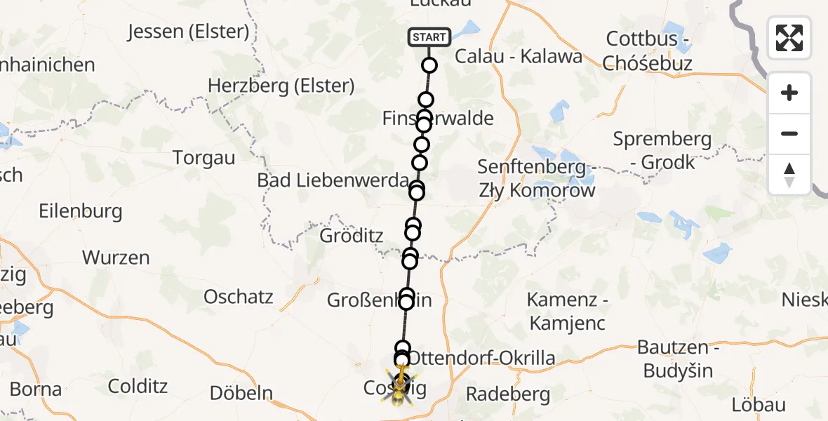 Flugroute Ambulanzhubschrauber Heideblick - Coswig Specialty Hospital, 23 Oktober 2026, 12:01