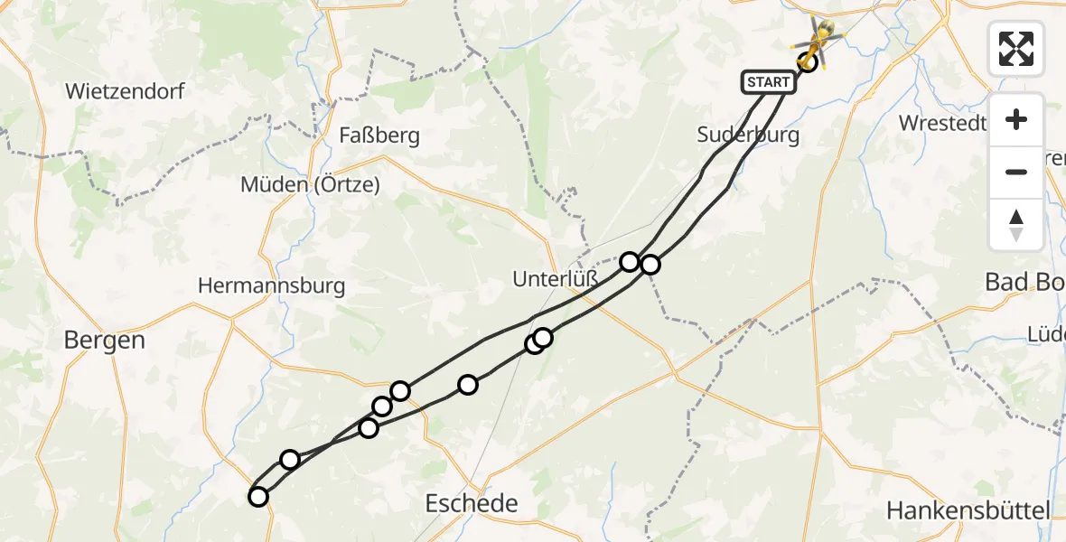 Flugroute Rettungshubschrauber Suderburg - Uelzen, 23 Oktober 2026, 12:02