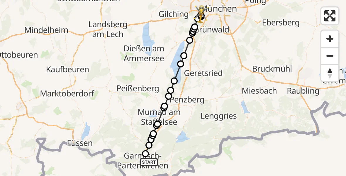 Flugroute Rettungshubschrauber Garmisch-Partenkirchen - DRF Air Rescue München Hubschrauberlandeplatz, 23 Oktober 2026, 12:02
