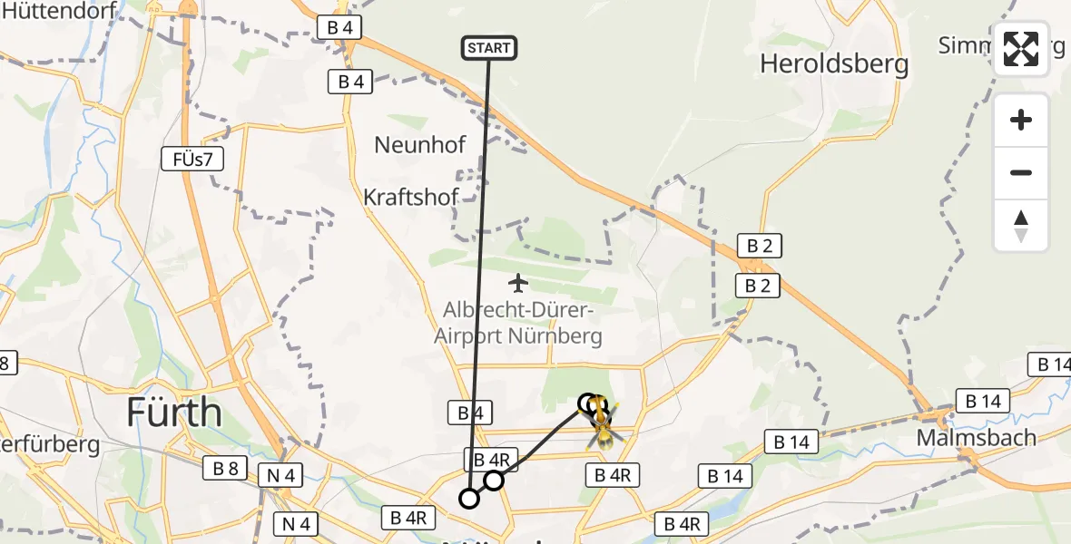 Flugroute Rettungshubschrauber Neunhofer Forst - Nürnberg, 23 Oktober 2026, 12:11