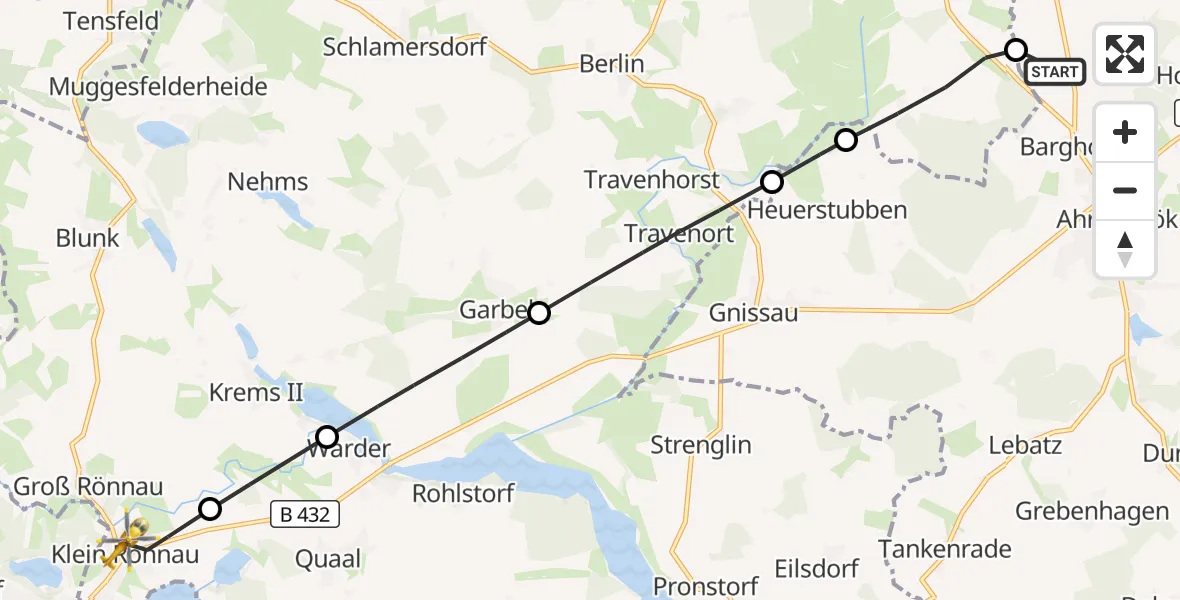 Flugroute Rettungshubschrauber Christoph 12 Luftrettungszentrum - Klein Rönnau, 23 Oktober 2026, 12:19
