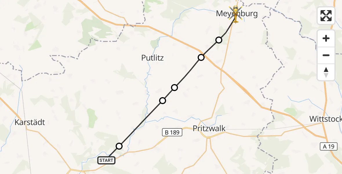 Flugroute Rettungshubschrauber Perleberg - Meyenburg, 23 Oktober 2026, 12:34