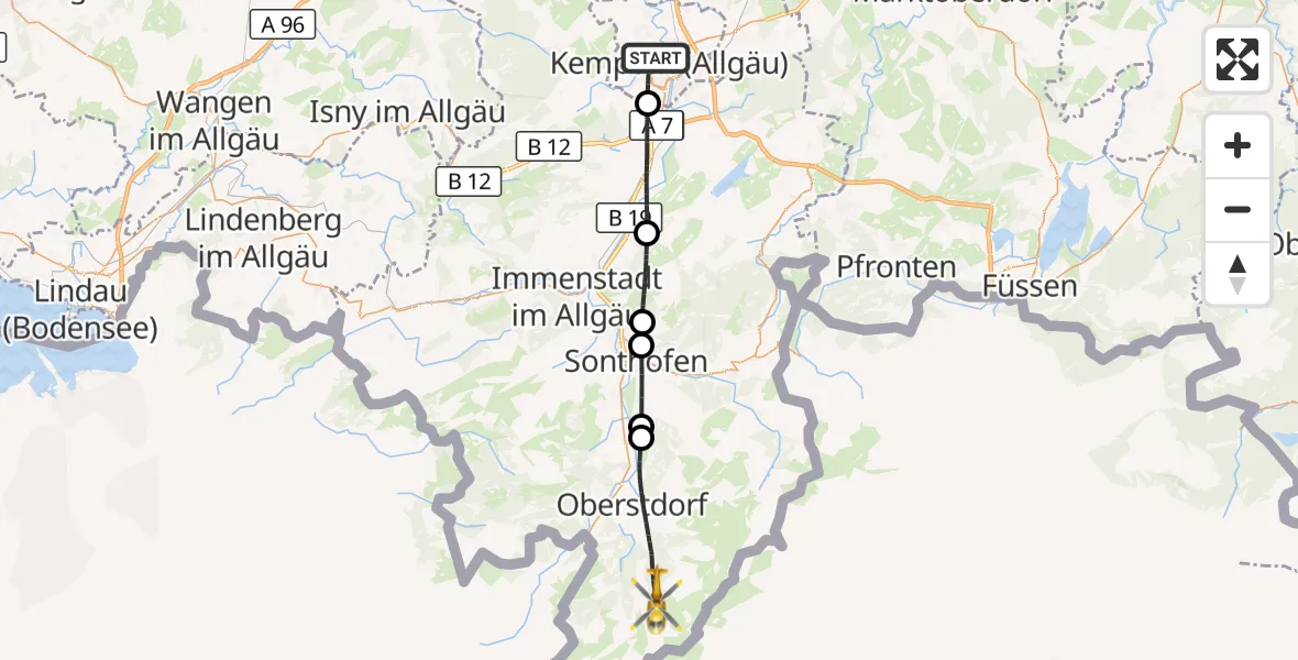 Flugroute Rettungshubschrauber Kempten (Allgäu) - Oberstdorf, 23 Oktober 2026, 12:36