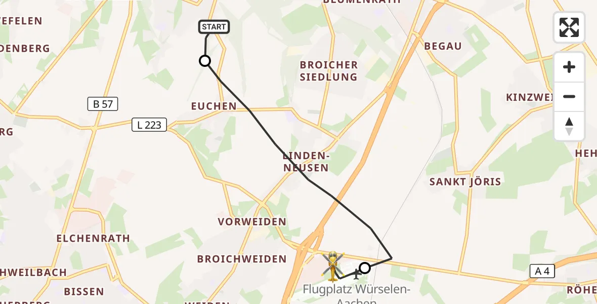 Flugroute Rettungshubschrauber Alsdorf - Aachen-Merzbrück Flughafen, 23 Oktober 2026, 12:44