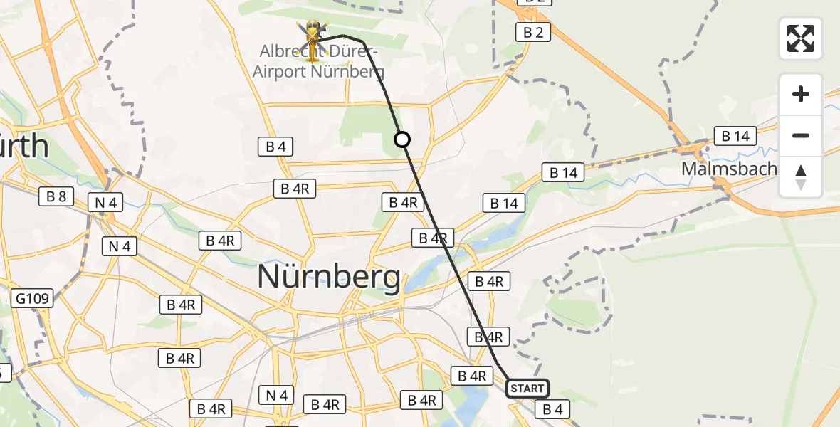 Flugroute Ambulanzhubschrauber Nürnberg - Flughafen Nuremberg, 23 Oktober 2026, 12:45