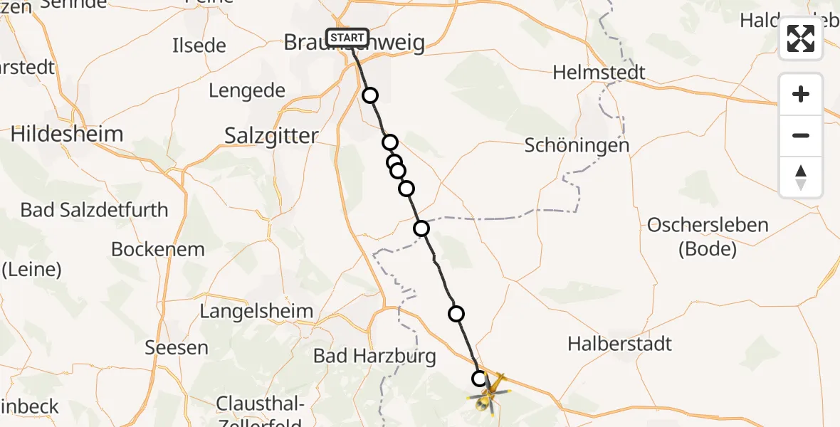 Flugroute Rettungshubschrauber Braunschweig - Wernigerode, 23 Oktober 2026, 12:45
