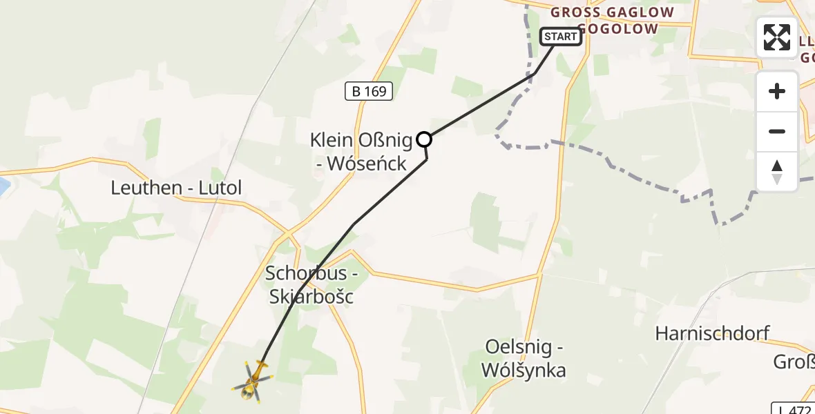 Flugroute Rettungshubschrauber Cottbus - Drebkau, 23 Oktober 2026, 12:46
