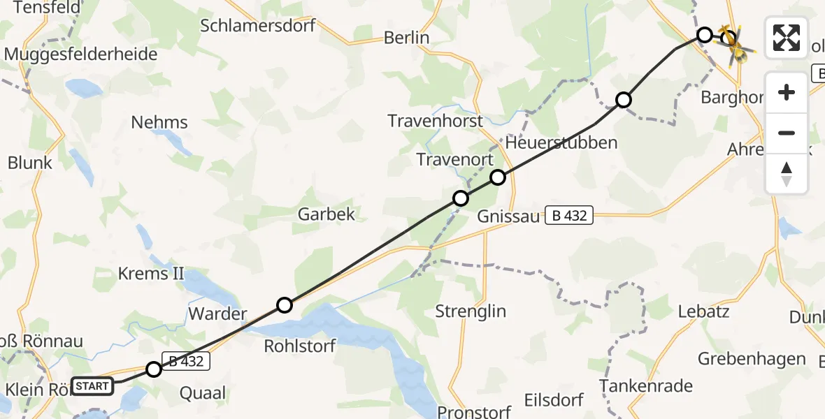 Flugroute Rettungshubschrauber Klein Rönnau - Christoph 12 Luftrettungszentrum, 23 Oktober 2026, 12:49