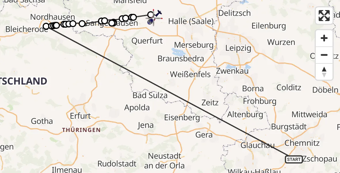 Flugroute Polizeihubschrauber Jahnsdorf/Erzgeb. - Seegebiet Mansfelder Land, 23 Oktober 2026, 12:56