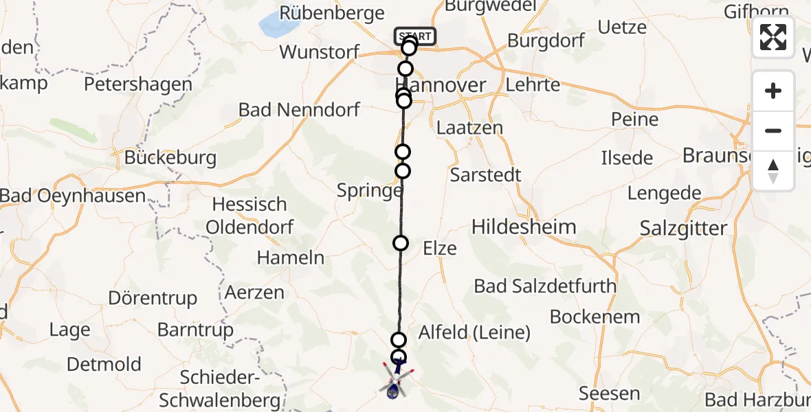 Flugroute Polizeihubschrauber Flughafen Hannover - Eschershausen, 23 Oktober 2026, 13:00