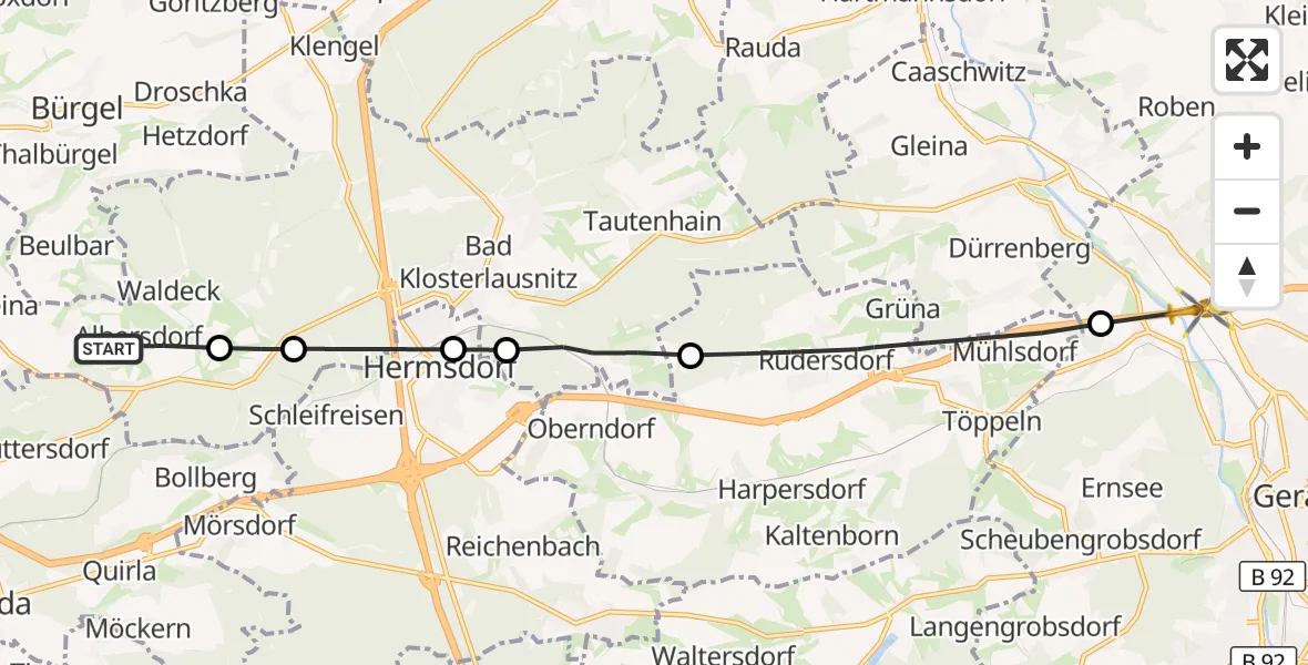 Flugroute Rettungshubschrauber Albersdorf - Gera, 23 Oktober 2026, 13:04