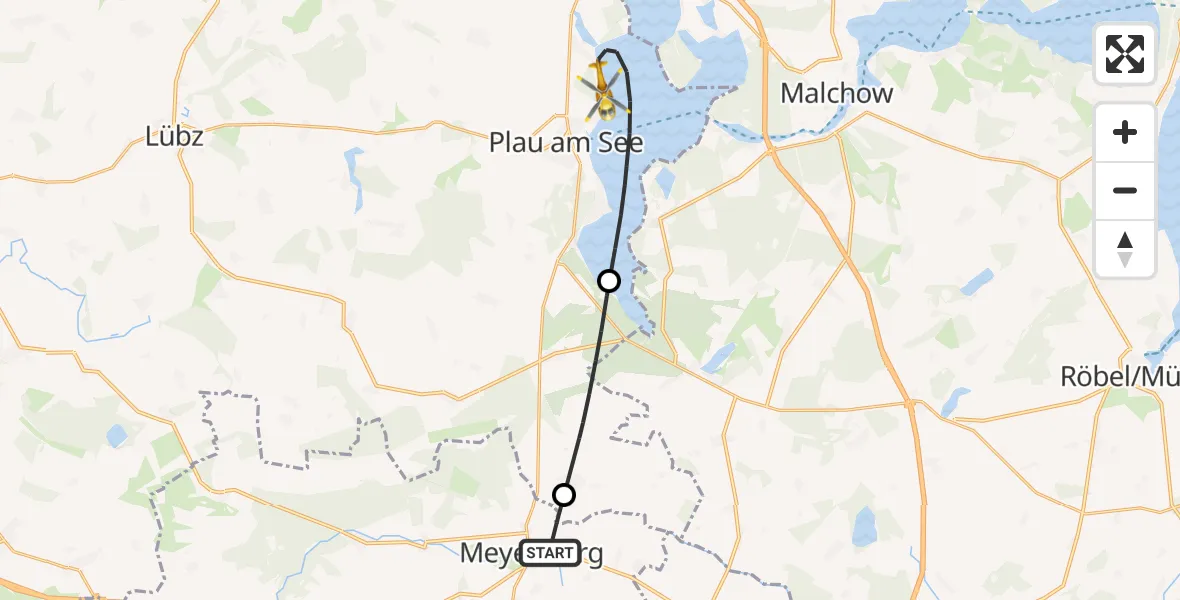 Flugroute Rettungshubschrauber Meyenburg - Plau am See, 23 Oktober 2026, 13:09