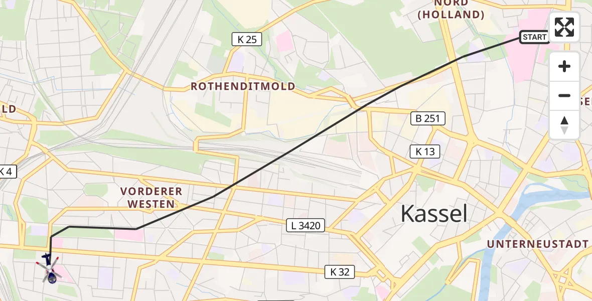 Flugroute Polizeihubschrauber Kassel - Kassel, 23 Oktober 2026, 13:10