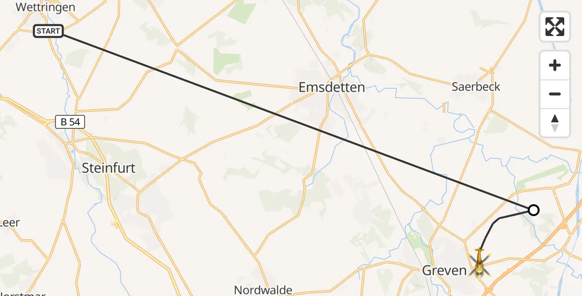 Flugroute Ambulanzhubschrauber Wettringen - Greven, 23 Oktober 2026, 13:16