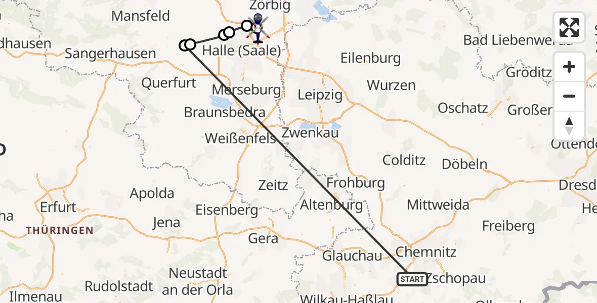 Flugroute Polizeihubschrauber Jahnsdorf/Erzgeb. - Halle-Oppin Flugplatz, 23 Oktober 2026, 13:25