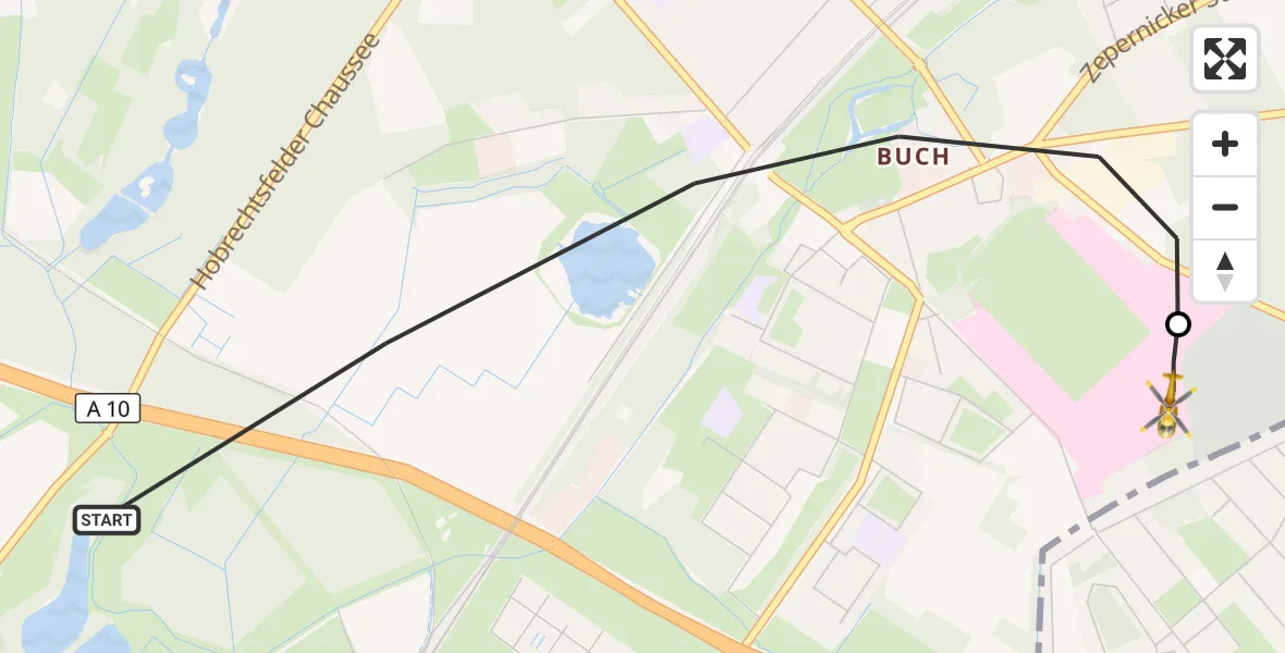 Flugroute Rettungshubschrauber Berlin - Helios Clinic Berlin-Buch, 23 Oktober 2026, 13:32