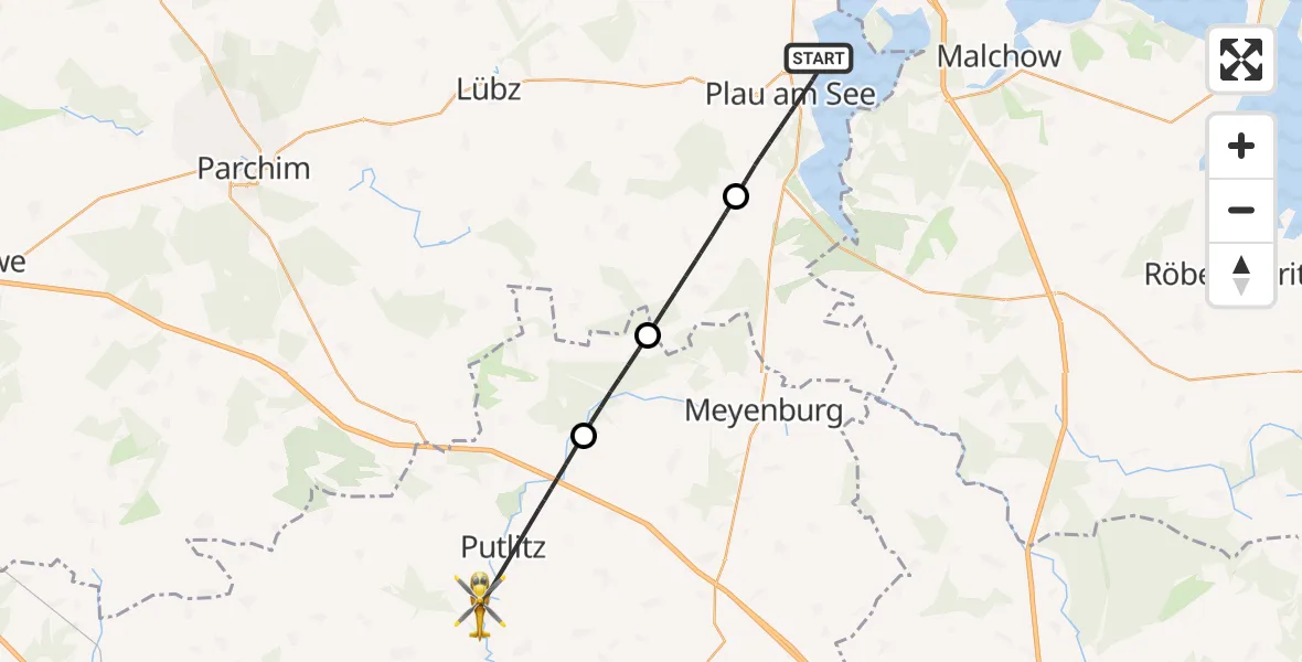 Flugroute Rettungshubschrauber Plau am See - Putlitz, 23 Oktober 2026, 13:33