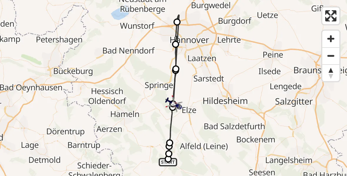 Flugroute Polizeihubschrauber Eschershausen - Springe, 23 Oktober 2026, 13:41