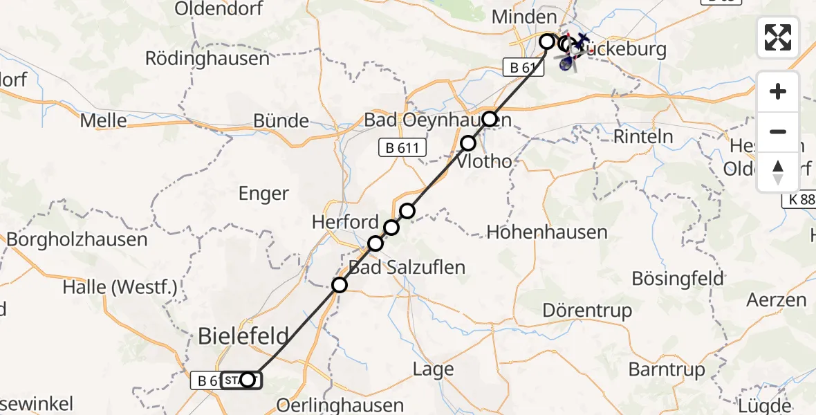 Flugroute Polizeihubschrauber Luftrettungszentrum Bielefeld - Porta Westfalica, 23 Oktober 2026, 13:41