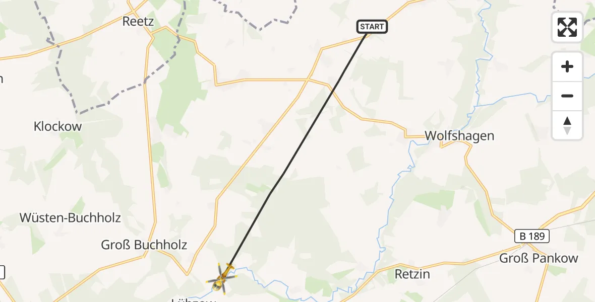 Flugroute Rettungshubschrauber Groß Pankow (Prignitz) - Perleberg, 23 Oktober 2026, 13:45