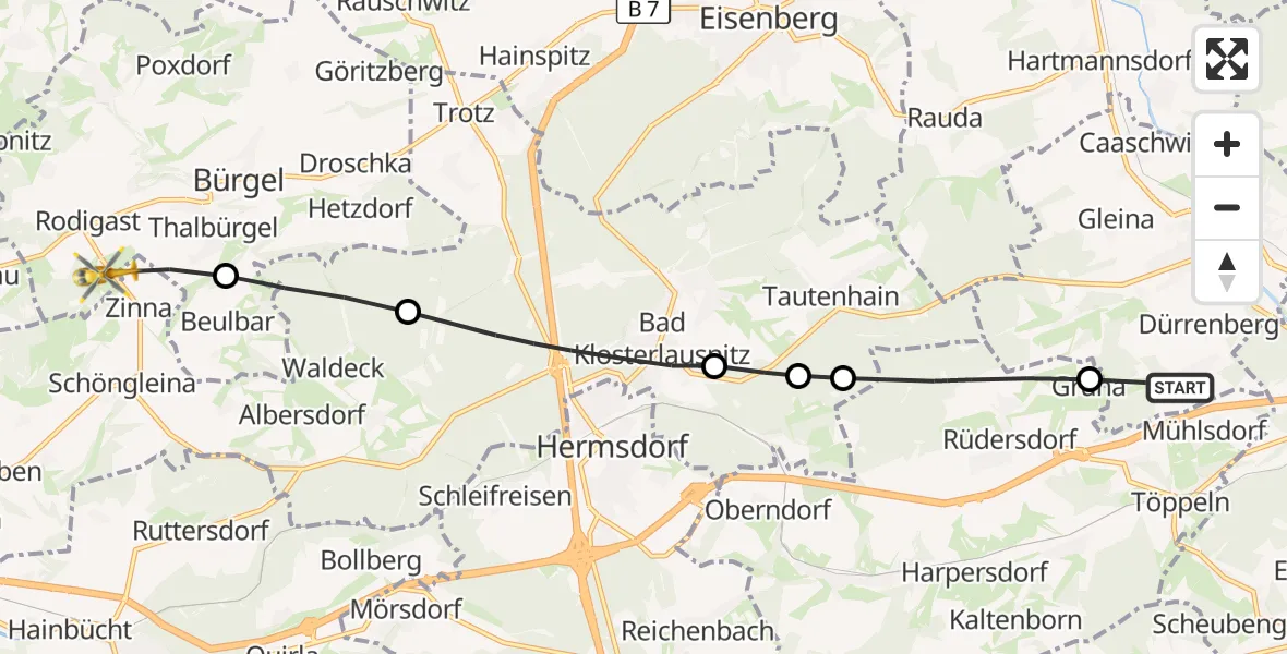 Flugroute Rettungshubschrauber Bad Köstritz - Bürgel, 23 Oktober 2026, 13:47