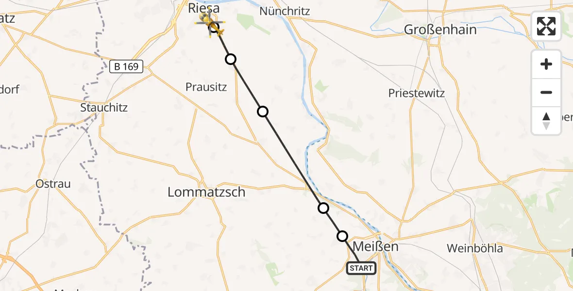 Flugroute Rettungshubschrauber Meißen - Riesa Hospital, 23 Oktober 2026, 13:48