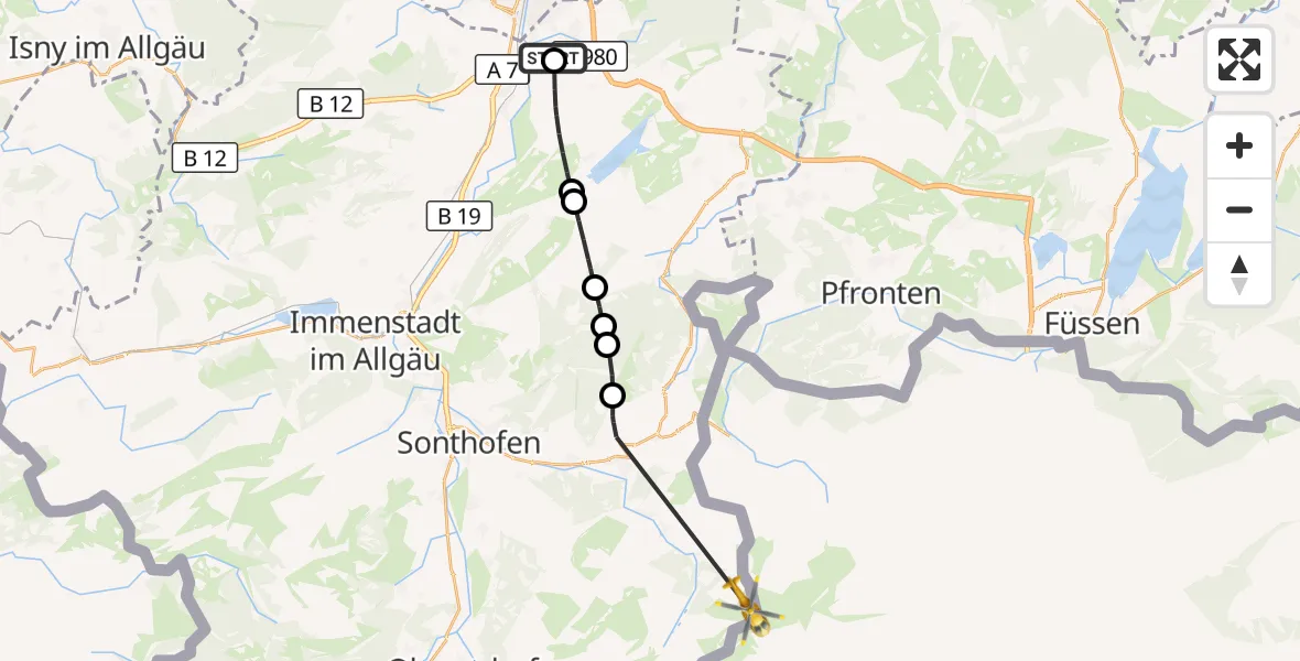 Flugroute Rettungshubschrauber Kempten-Durach Flugplatz - Bad Hindelang, 23 Oktober 2026, 14:02