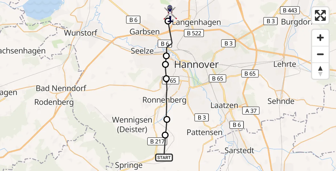Flugroute Polizeihubschrauber Springe - Flughafen Hannover, 23 Oktober 2026, 14:05