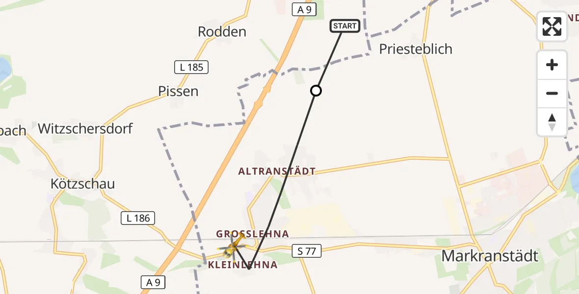 Flugroute Rettungshubschrauber Leuna - Markranstädt, 23 Oktober 2026, 14:11