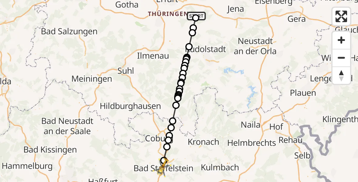 Flugroute Ambulanzhubschrauber Bad Berka Central Hospital - Bad Staffelstein, 23 Oktober 2026, 14:13