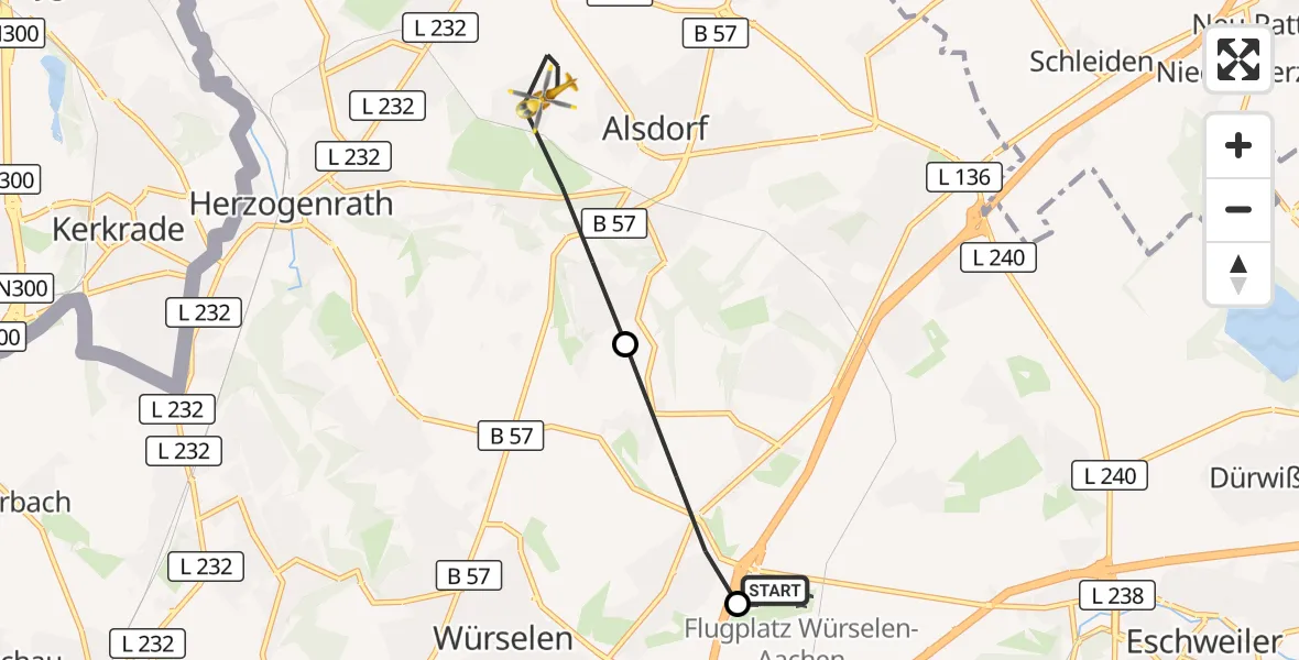 Flugroute Rettungshubschrauber Aachen-Merzbrück Flughafen - Alsdorf, 23 Oktober 2026, 14:20