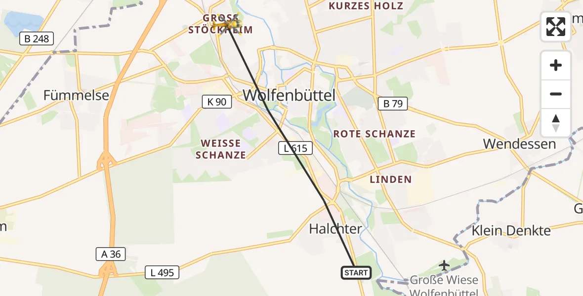 Flugroute Rettungshubschrauber Wolfenbüttel - Wolfenbüttel, 23 Oktober 2026, 14:22