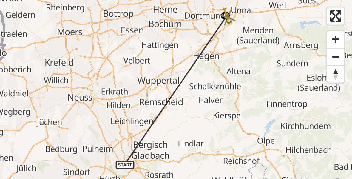 Flugroute Rettungshubschrauber Köln - Dortmund Flughafen, 23 Oktober 2026, 14:27