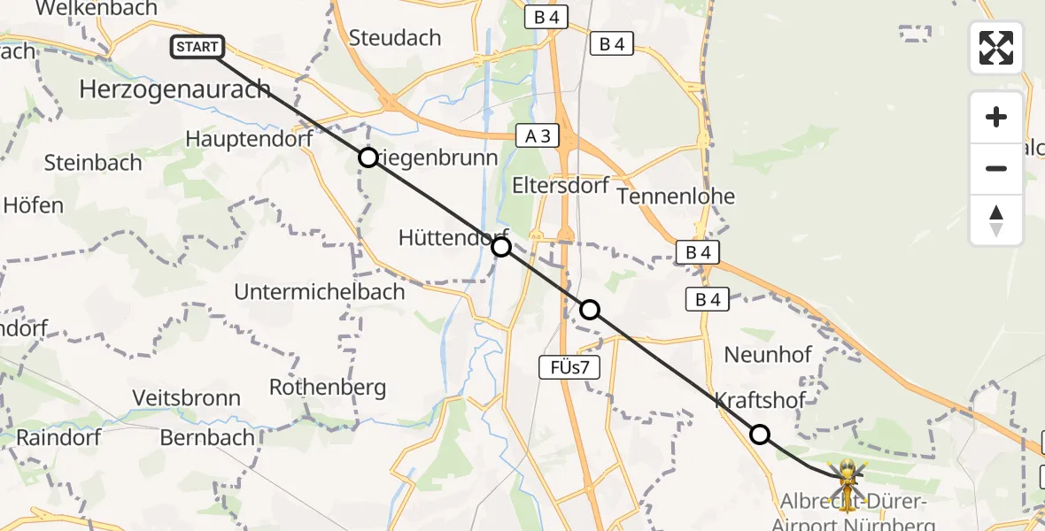 Flugroute Ambulanzhubschrauber Herzogenaurach - Flughafen Nuremberg, 23 Oktober 2026, 14:32
