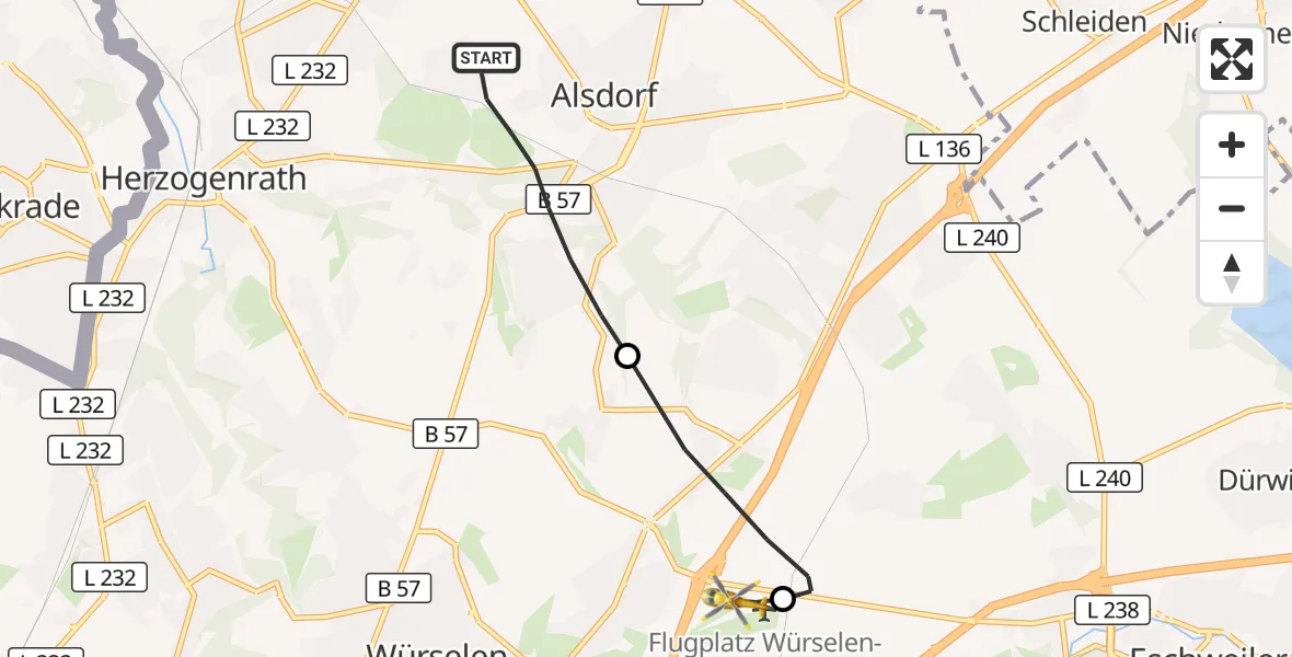 Flugroute Rettungshubschrauber Alsdorf - Aachen-Merzbrück Flughafen, 23 Oktober 2026, 14:48
