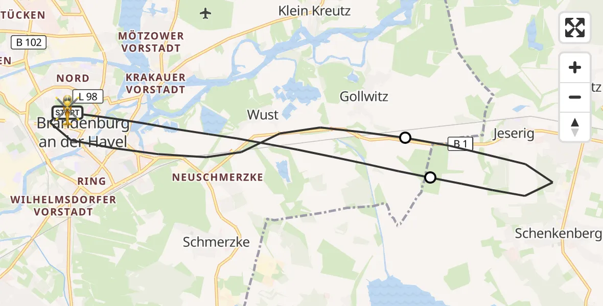 Flugroute Rettungshubschrauber Brandenburg an der Havel - Brandenburg an der Havel, 23 Oktober 2026, 14:51