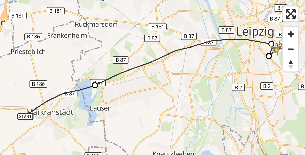 Flugroute Rettungshubschrauber Markranstädt - Leipzig, 23 Oktober 2026, 14:54