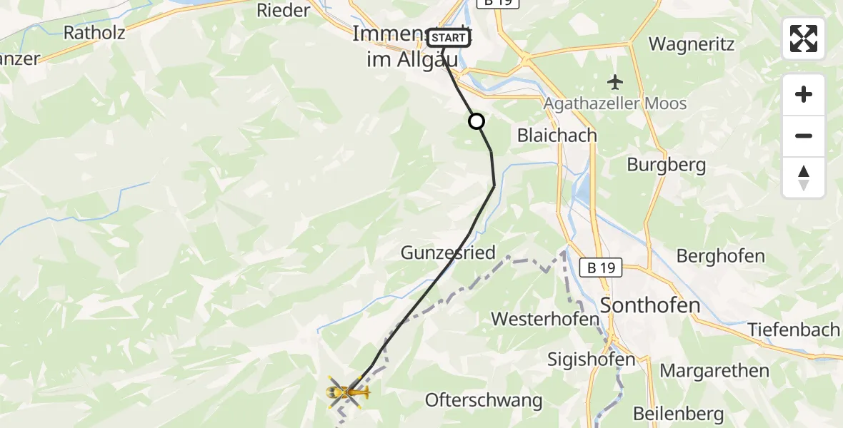 Flugroute Rettungshubschrauber Immenstadt i.Allgäu - Blaichach, 23 Oktober 2026, 14:58