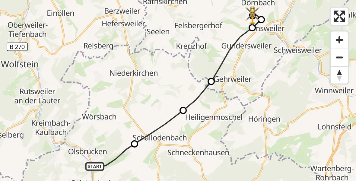 Flugroute Rettungshubschrauber Olsbrücken - Rockenhausen, 23 Oktober 2026, 14:59