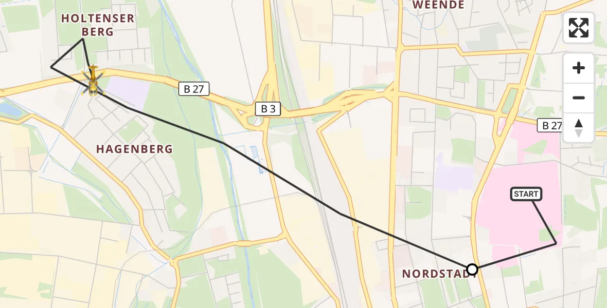 Flugroute Rettungshubschrauber Göttingen University Clinic Hubschrauberlandeplatz - Göttingen, 23 Oktober 2026, 15:01