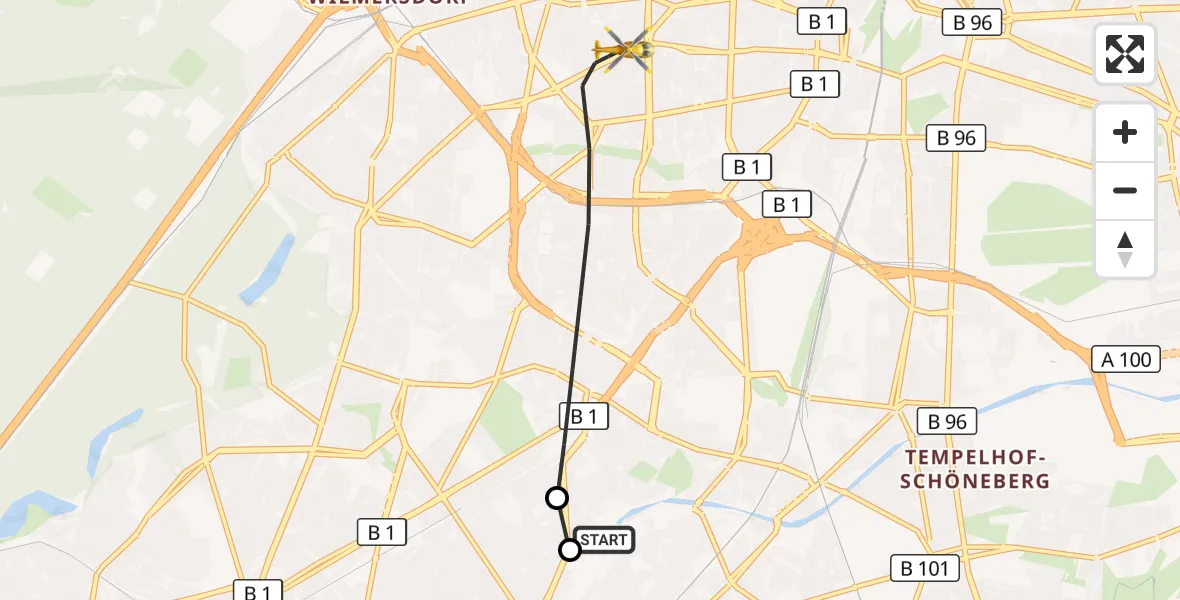Flugroute Rettungshubschrauber Charité Clinic Benjamin Franklin Campus - Berlin, 23 Oktober 2026, 15:30