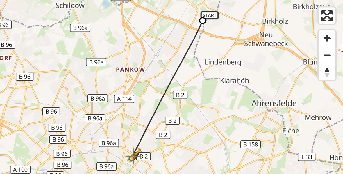 Flugroute Rettungshubschrauber Helios Clinic Berlin-Buch - Berlin, 23 Oktober 2026, 15:32