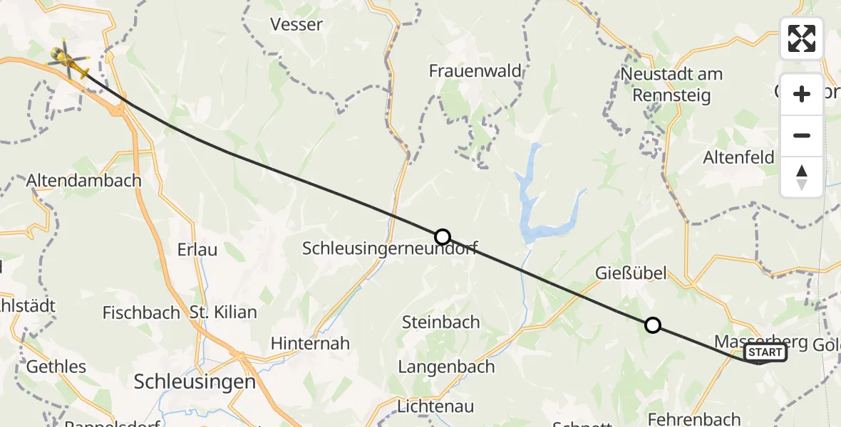 Flugroute Rettungshubschrauber Masserberg - Suhl, 23 Oktober 2026, 15:34