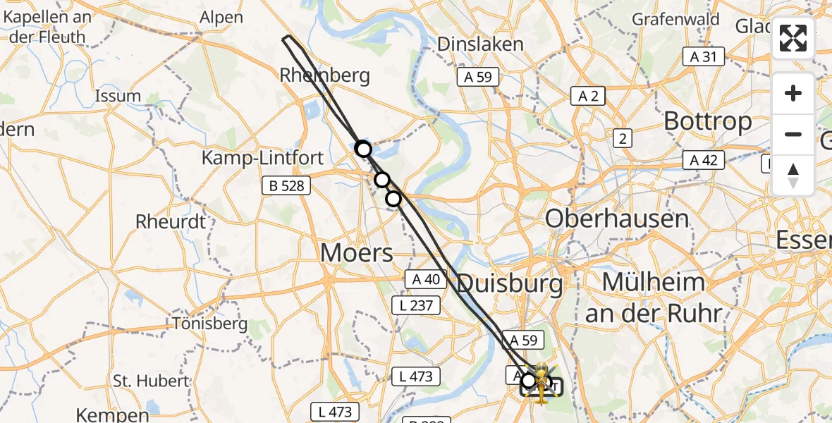 Flugroute Rettungshubschrauber Duisburg Air Rescue Hubschrauberlandeplatz (Christoph 9) - Duisburg Air Rescue Hubschrauberlandeplatz (Christoph 9), 23 Oktober 2026, 15:37